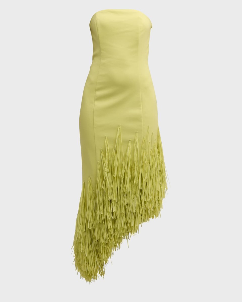 Libby Strapless High-Low Fringe Midi Dress